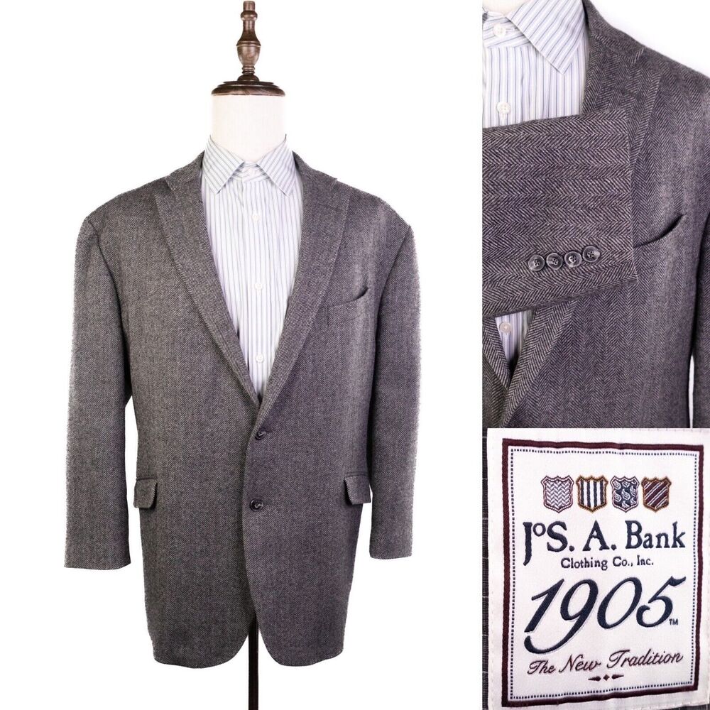 Jos A Bank 1905 Sport Coat Jacket Blazer Mens 48r Brown Herringbone Tweed EUC